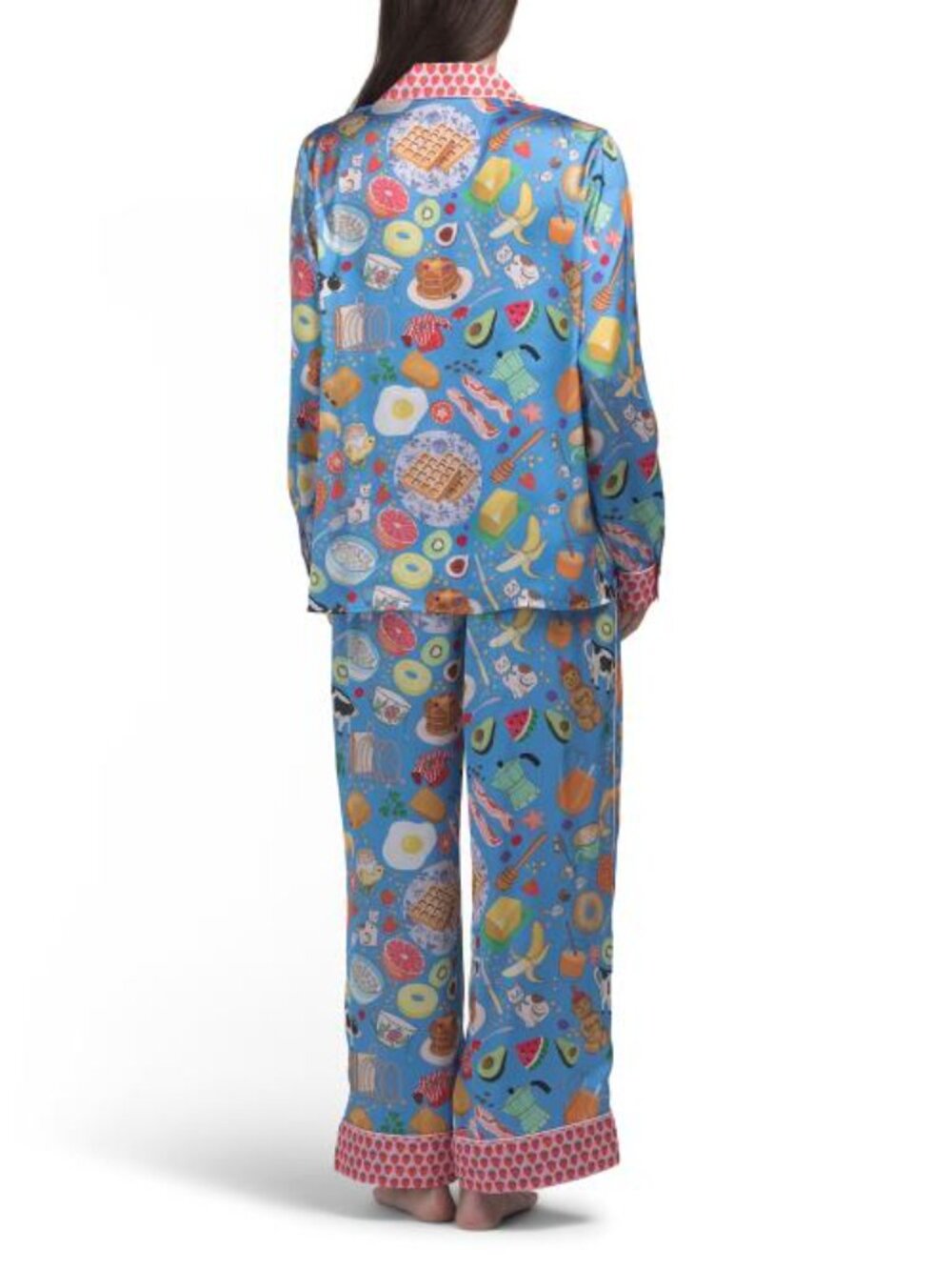 KAREN MABON 2pc Breakfast Print Notch Collar Pajama Set With Contrast Trim - Picture 2 of 4